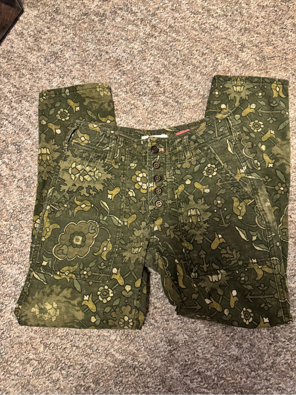 Anthropologie The Wanderer Olive Green Printed Pants